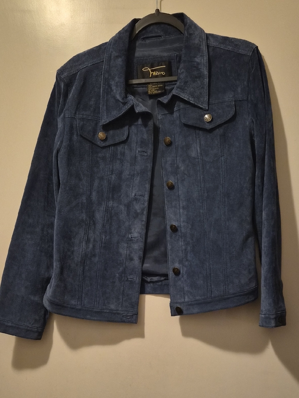Tahari Navy Suede Button-Front Women's Jacket